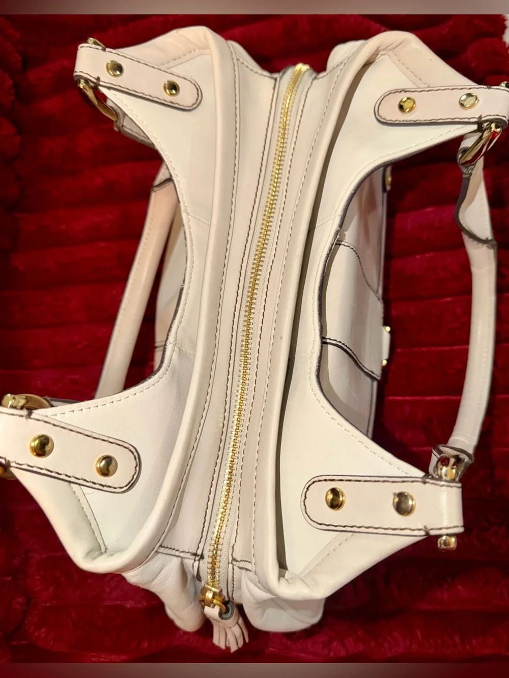 Cole Haan Cream Leather Shoulder Bag with Gold Hardware